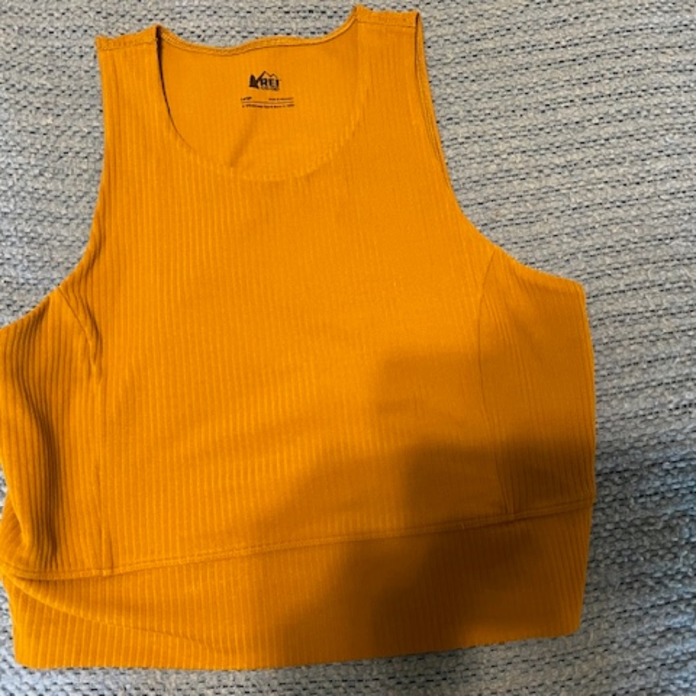 Yoga midriff top in size large  from REI in mustard color